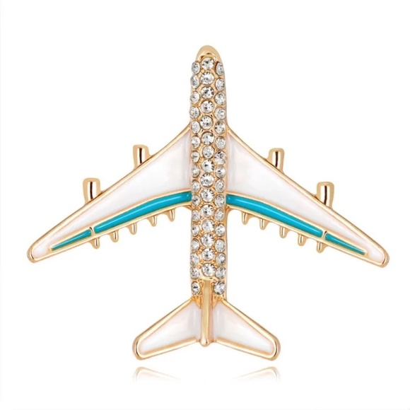 The Secret Pine Jewelry - **LULEE* White x Blue Rhinestone Fashion Airplane Brooch